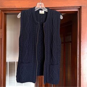 Carraig Donn Heritage Irish 100% Wool Cable Knit Zip Blue Sweater Waistcoat Sz M